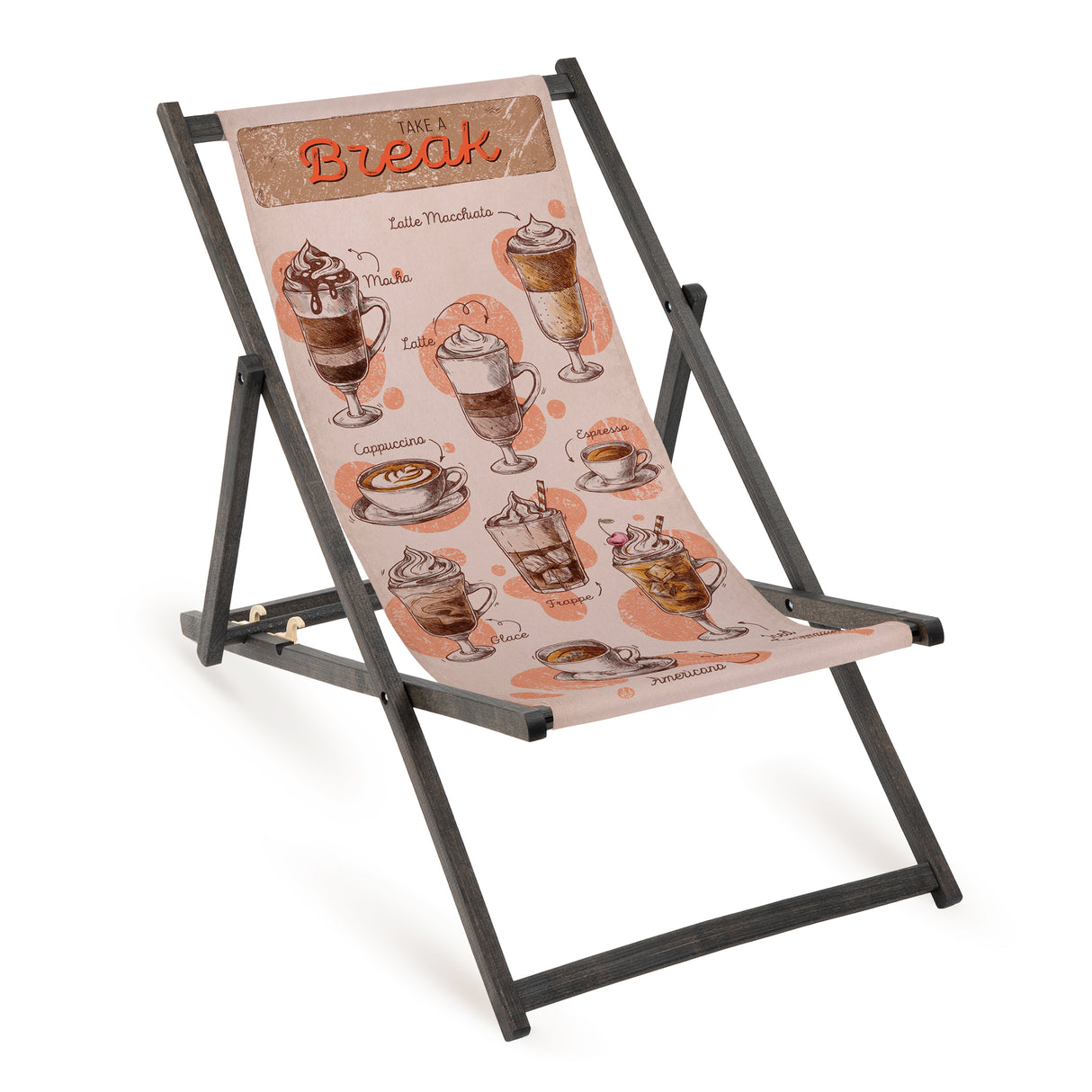 Holz-Liegestuhl Take a Break Fullprint mit schwarzem Gestell