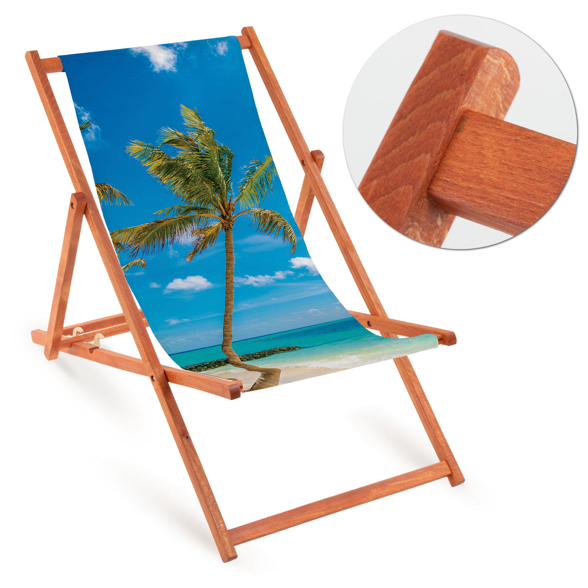 Holz-Liegestuhl Fullprint mit orangefarbenem Gestell – Premium Qualität