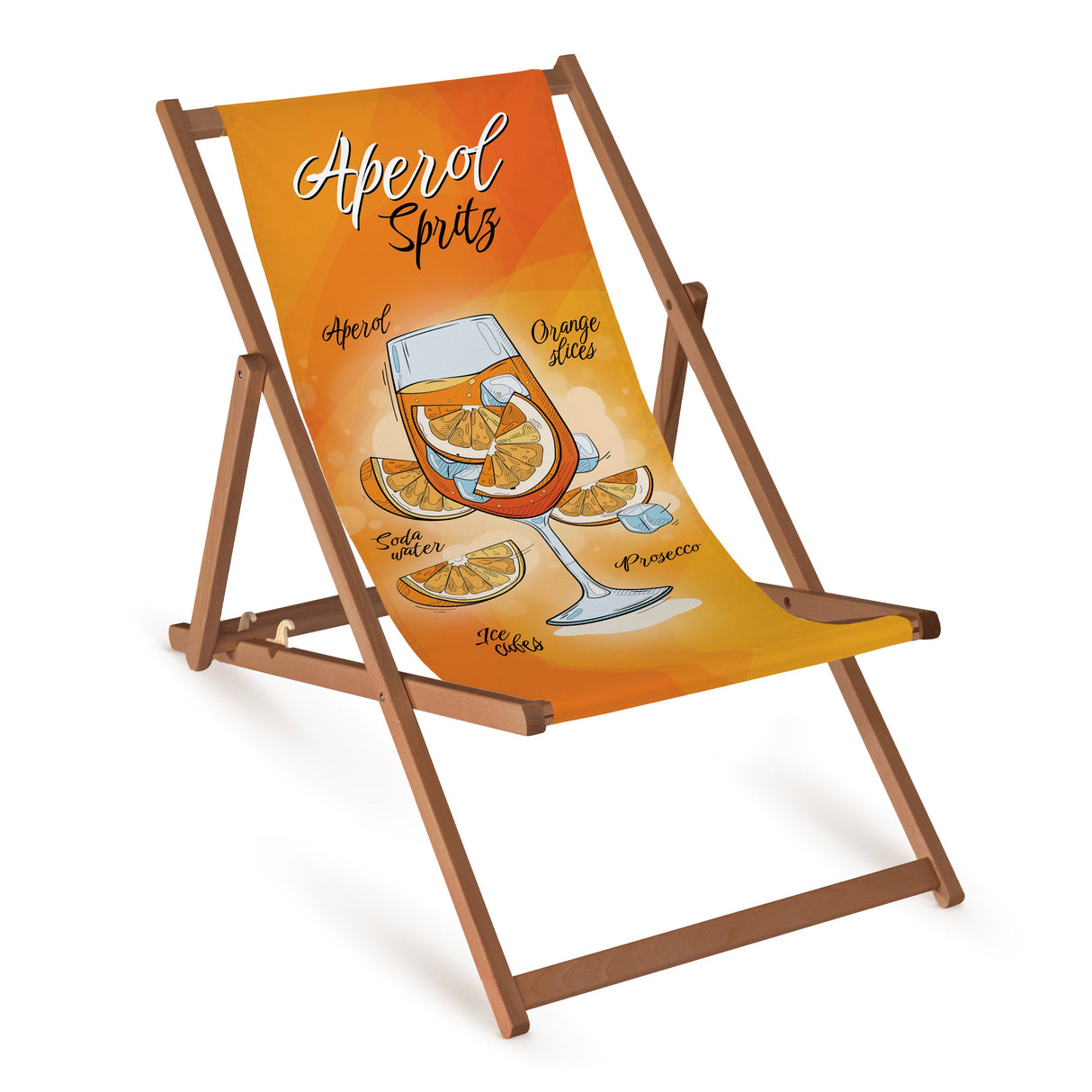 Holzliegestuhl APEROL SPRITZ – braunes Gestell