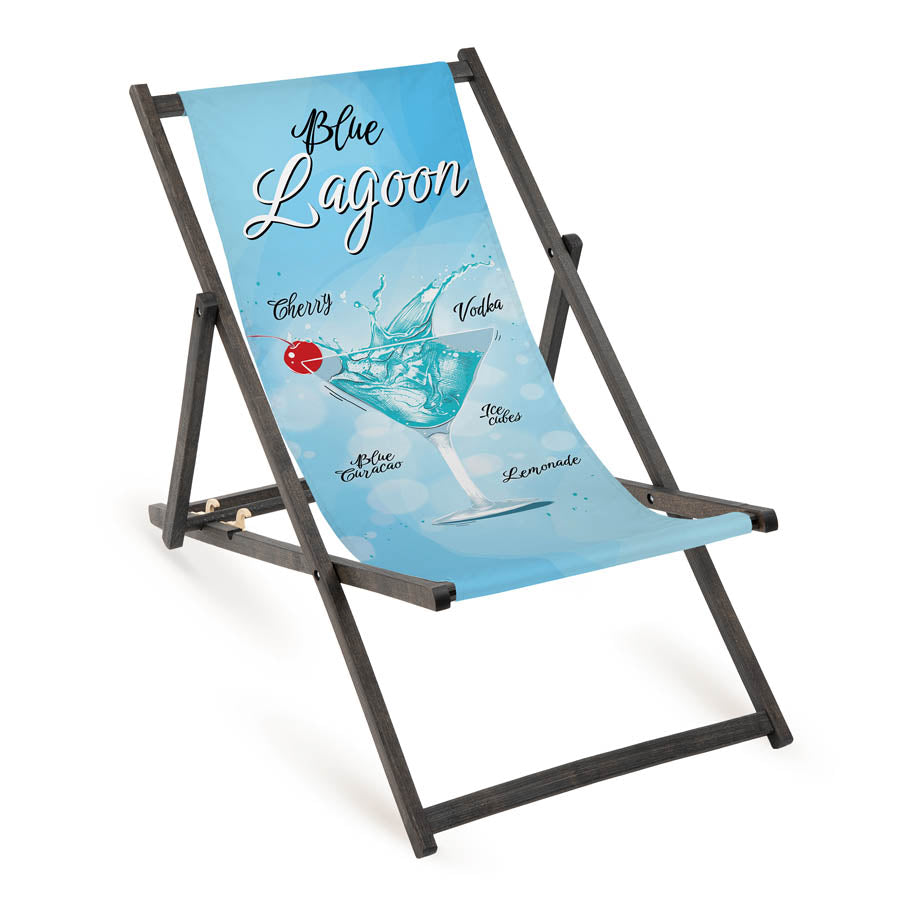 Holz-Liegestühle Blue Lagoon mit schwarzem Gestell