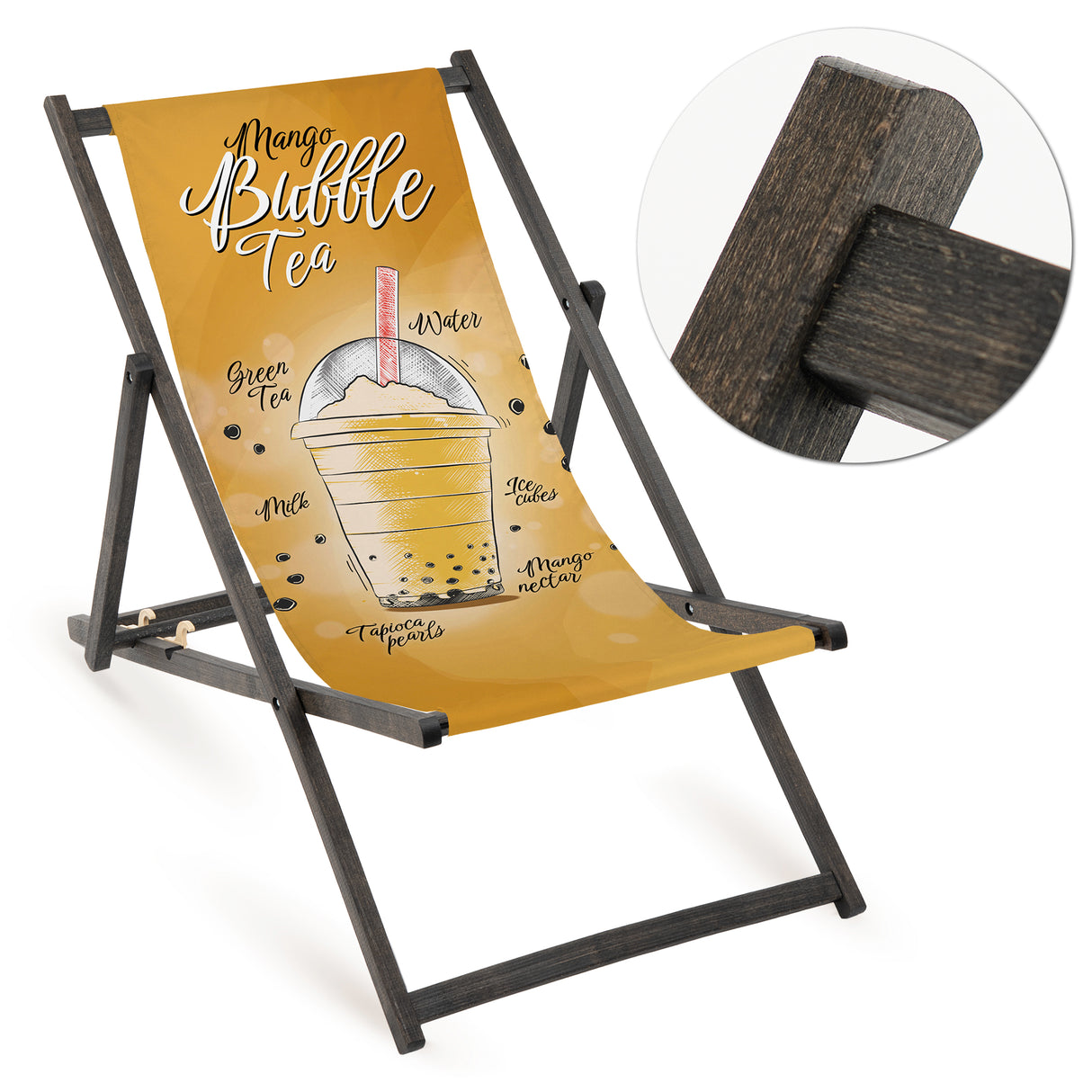 Holz-Liegestühle Mango Bubble Tea mit schwarzem Gestell