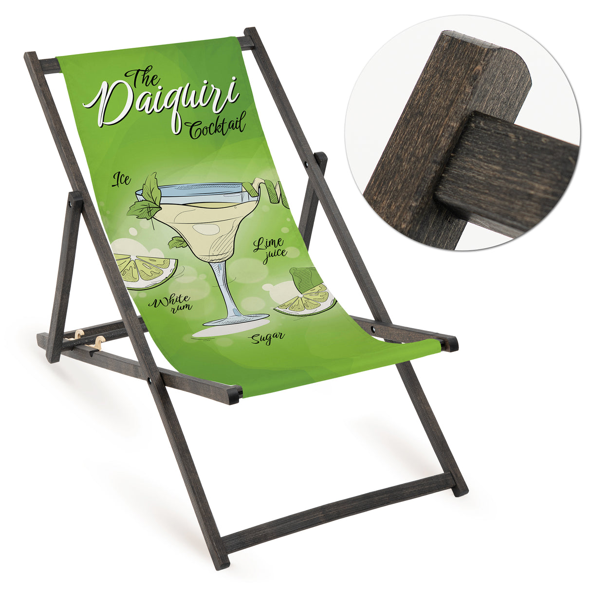Holz-Liegestühle Daiquiri Cocktail mit schwarzem Gestell