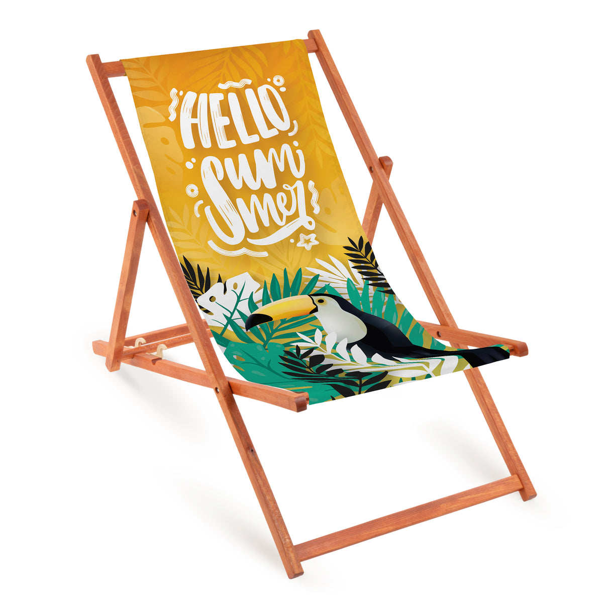 Holz-Liegestuhl Hello Summer Fullprint mit orangefarbenem Gestell