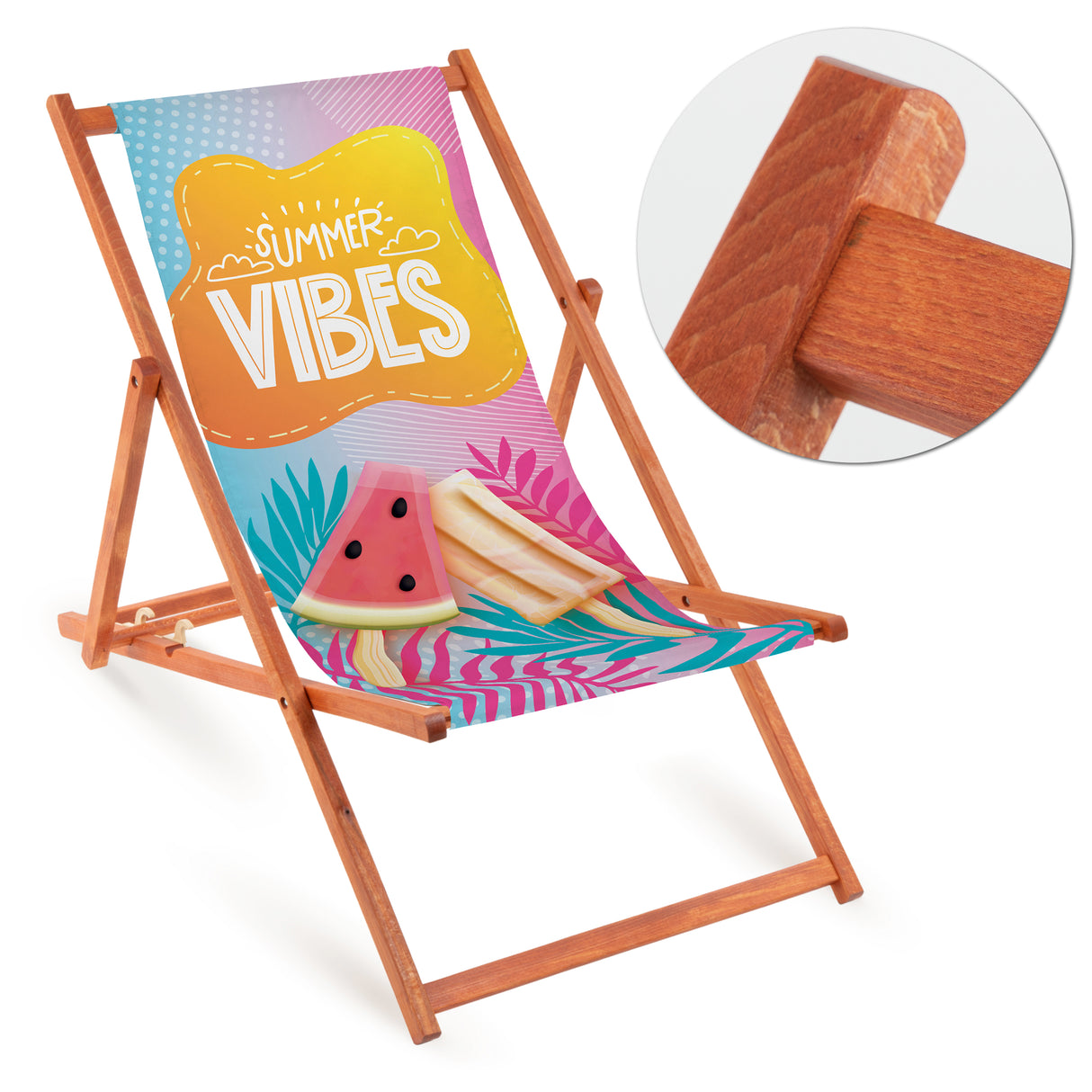 Holz-Liegestuhl Fullprint Paradise mit orangefarbenem Gestell