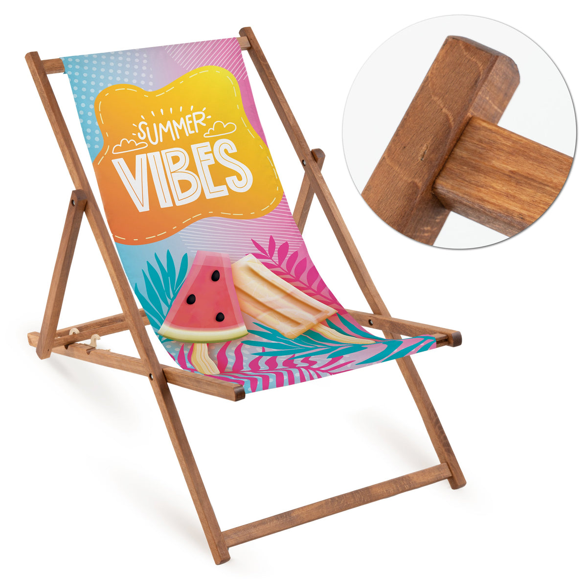 Liegestuhl SUMMER VIBES aus Holz – Braunes Gestell