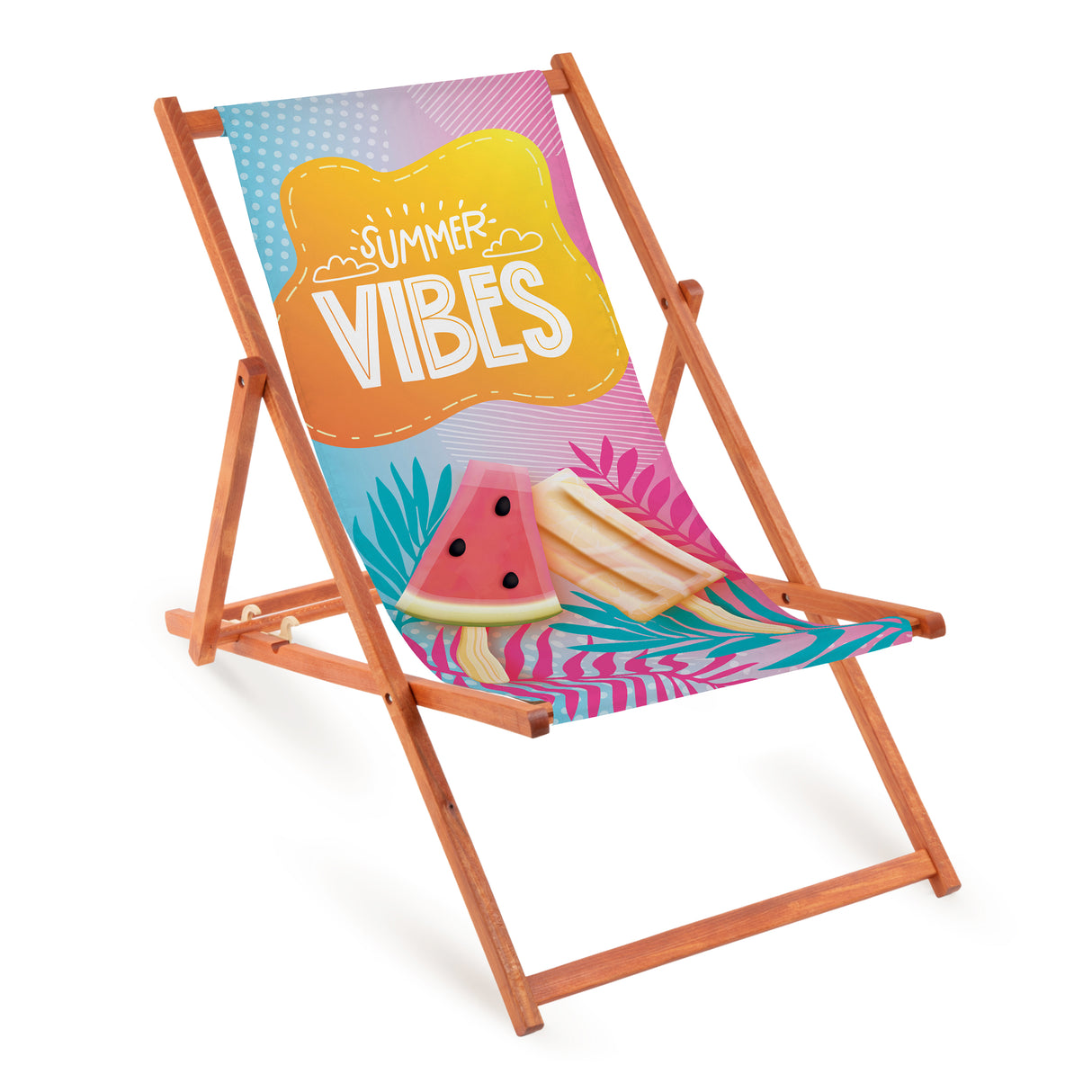 Holz-Liegestuhl Fullprint Paradise mit orangefarbenem Gestell