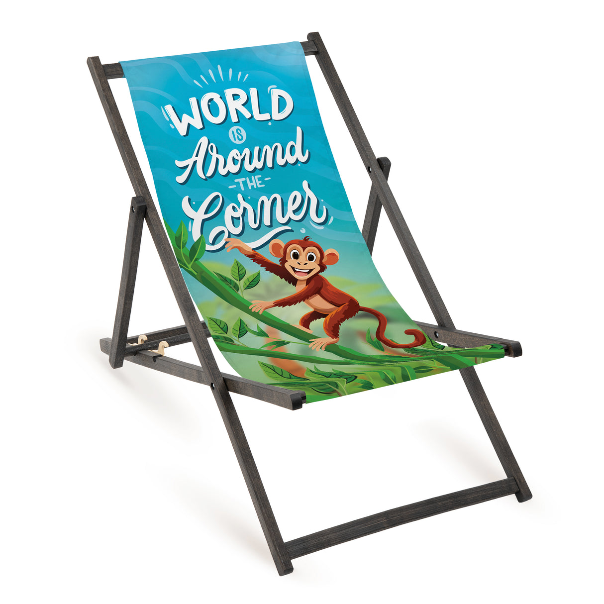 Holz-Liegestuhl World Is Around The Corner Fullprint mit schwarzem Gestell