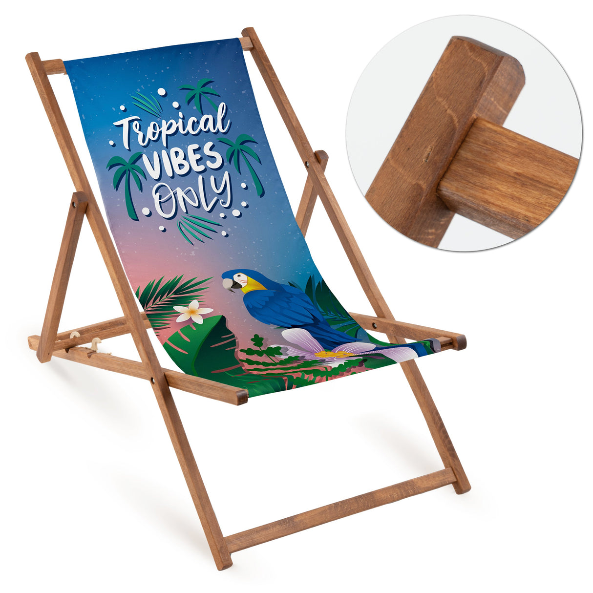 Holzliegestuhl TROPICAL VIBES ONLY - Braunes Gestell