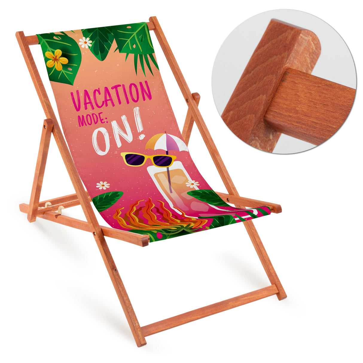 Holzliegestuhl VACATION MODE - Orangenes Gestell