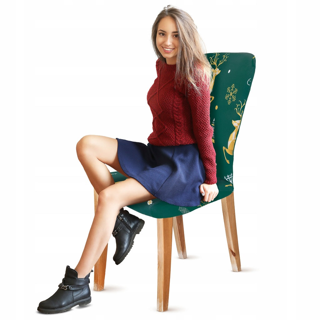 Stuhlhusse mit weihnachtlichem Rentier-Motiv, Grün