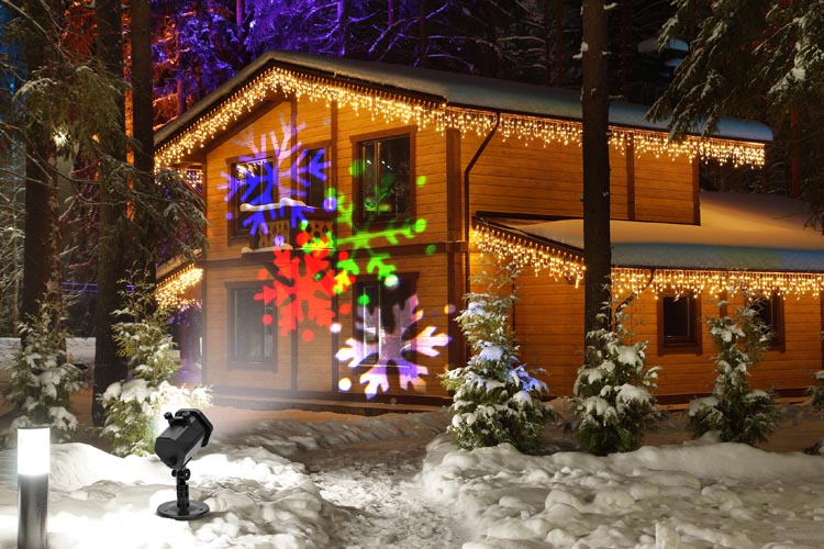 Schwarzer Weihnachtsprojektor mit 12 Dias – für Garten und Innenbereich