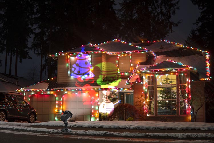 Schwarzer Weihnachtsprojektor mit 12 Dias – für Garten und Innenbereich