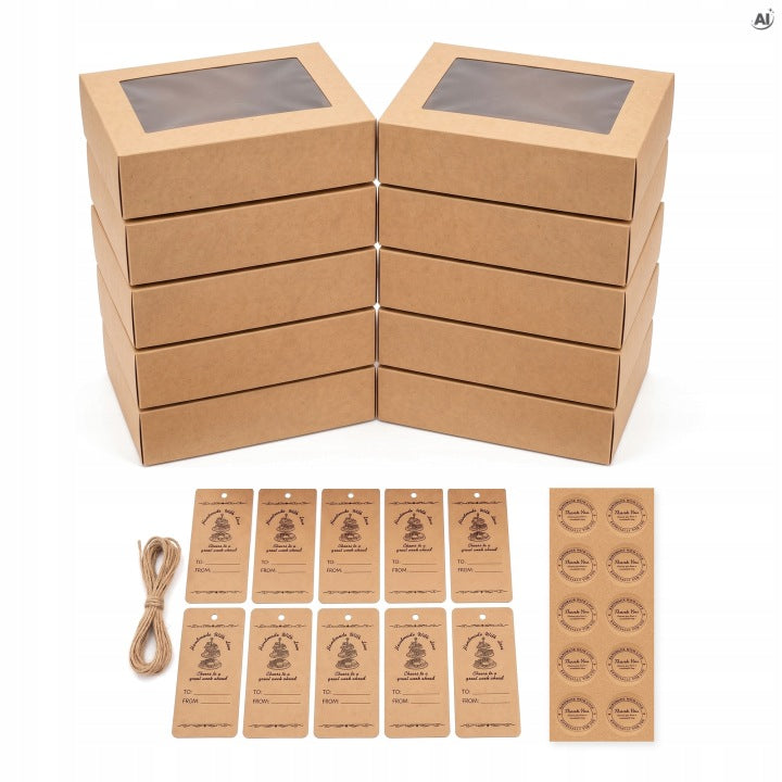 Kraft-Geschenkboxen mit Sichtfenster, 10 Stück