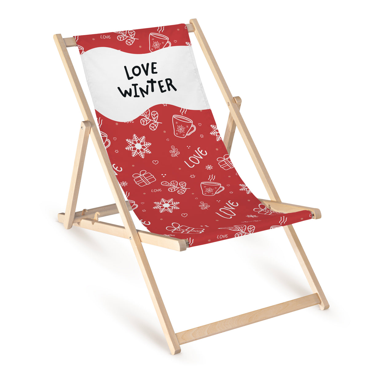 Chaise longue en bois rouge avec imprimé LOVE WINTER
