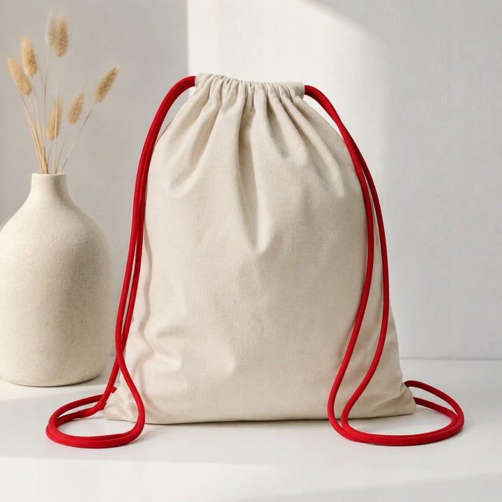 Baumwolltasche 370 × 450 mm Natur Kordeln: rot