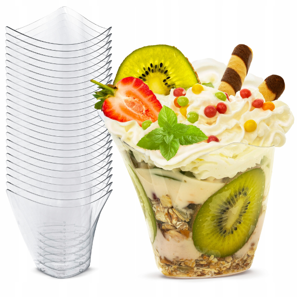 25 Stück Desserttassen 185ml Wiederverwendbare Dessertgläser Plastik