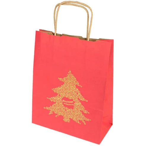 Weihnachtspapiertüte ROT 18x8x22,5cm GOLD Weihnachtsbaum