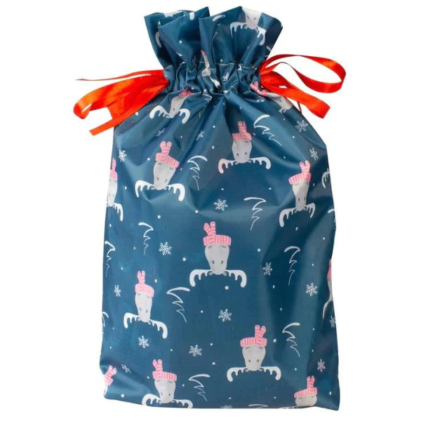 Weihnachtsbeutel aus Polyester 30x45cm WEISS RENTIER