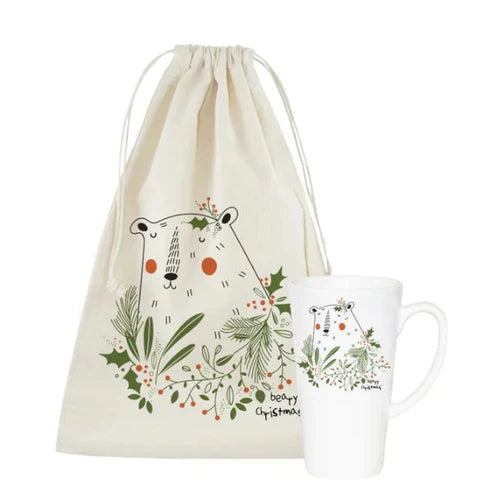 Weihnachtsset Baumwollsäcke + Becher Beary Christmas