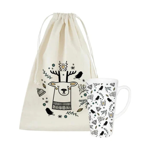Weihnachtsset Baumwollsäcke + Becher Rentier