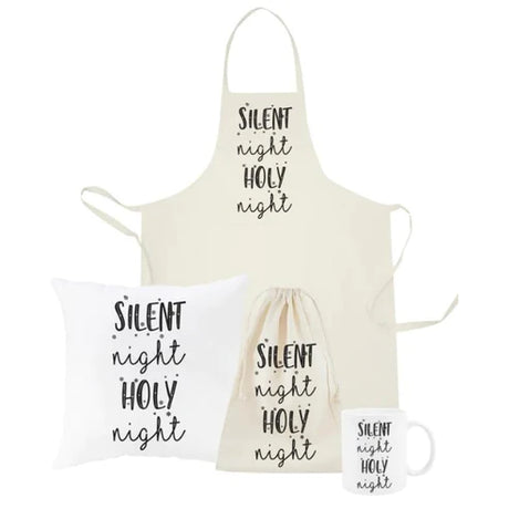 Weihnachtsset Baumwollsäcke + Becher + Kissen + Schürze Silent night