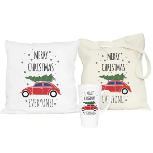 Weihnachtsset Baumwolltasche + Becher + Kissen Weihnachtsbaum