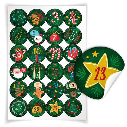 Dekorative Advents-Weihnachtsaufkleber, 24 Stück