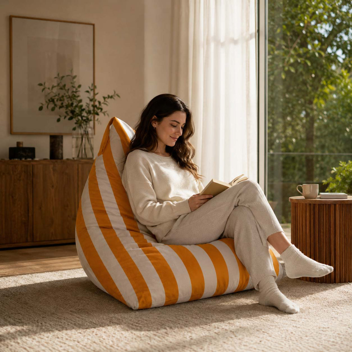 Sitzsack Pillow XL VELVET Bunt Gestreift