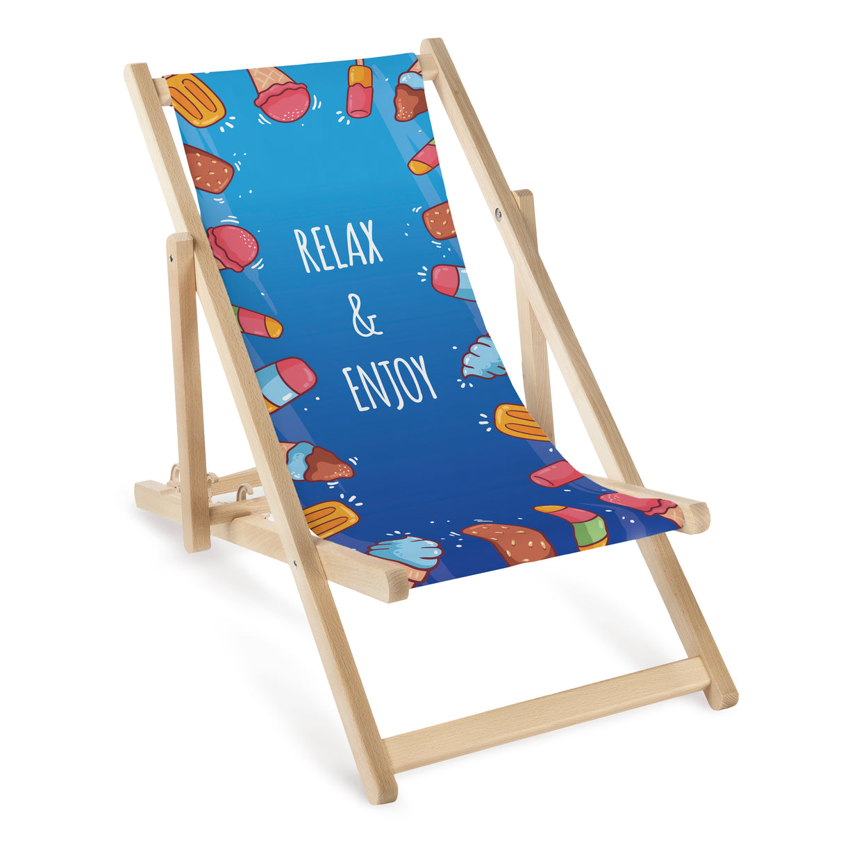 Kinderliegestuhl aus Holz Relax and enjoy