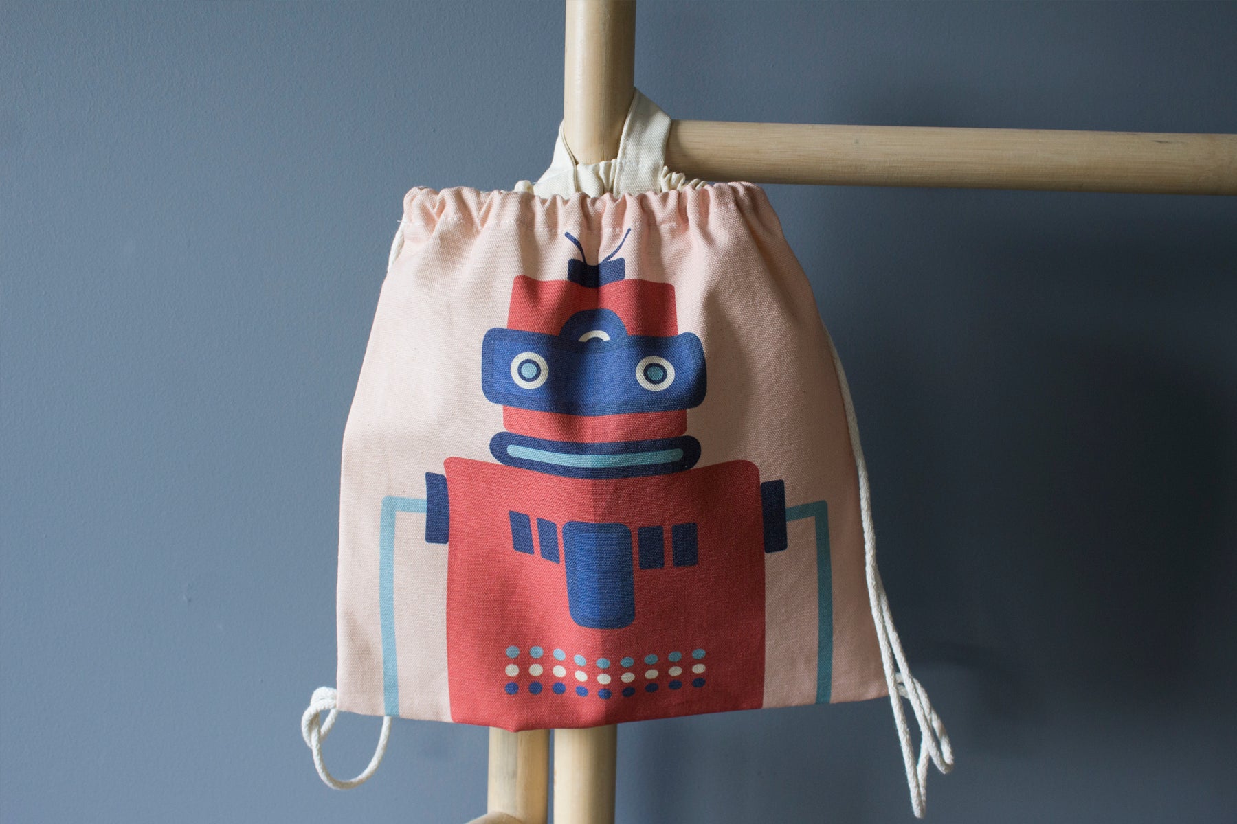 Roter Roboter-Baumwoll-Rucksack 30x30 cm