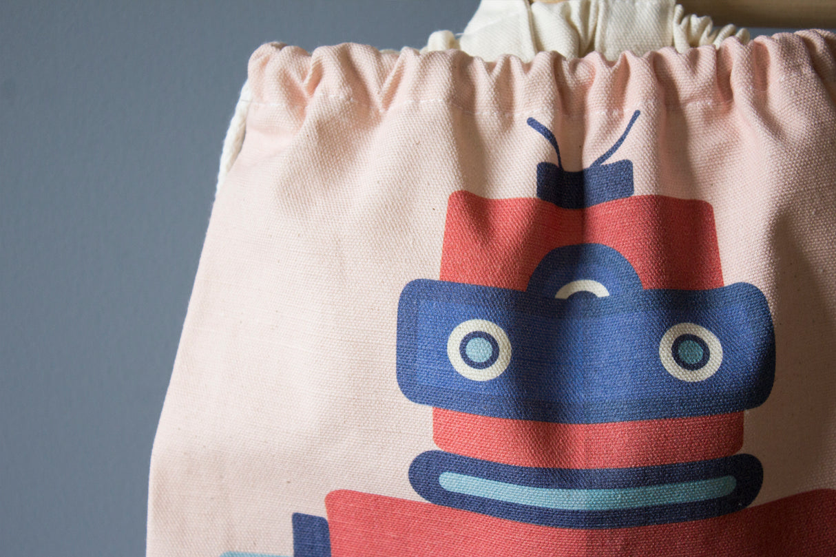Roter Roboter-Baumwoll-Rucksack 30x30 cm