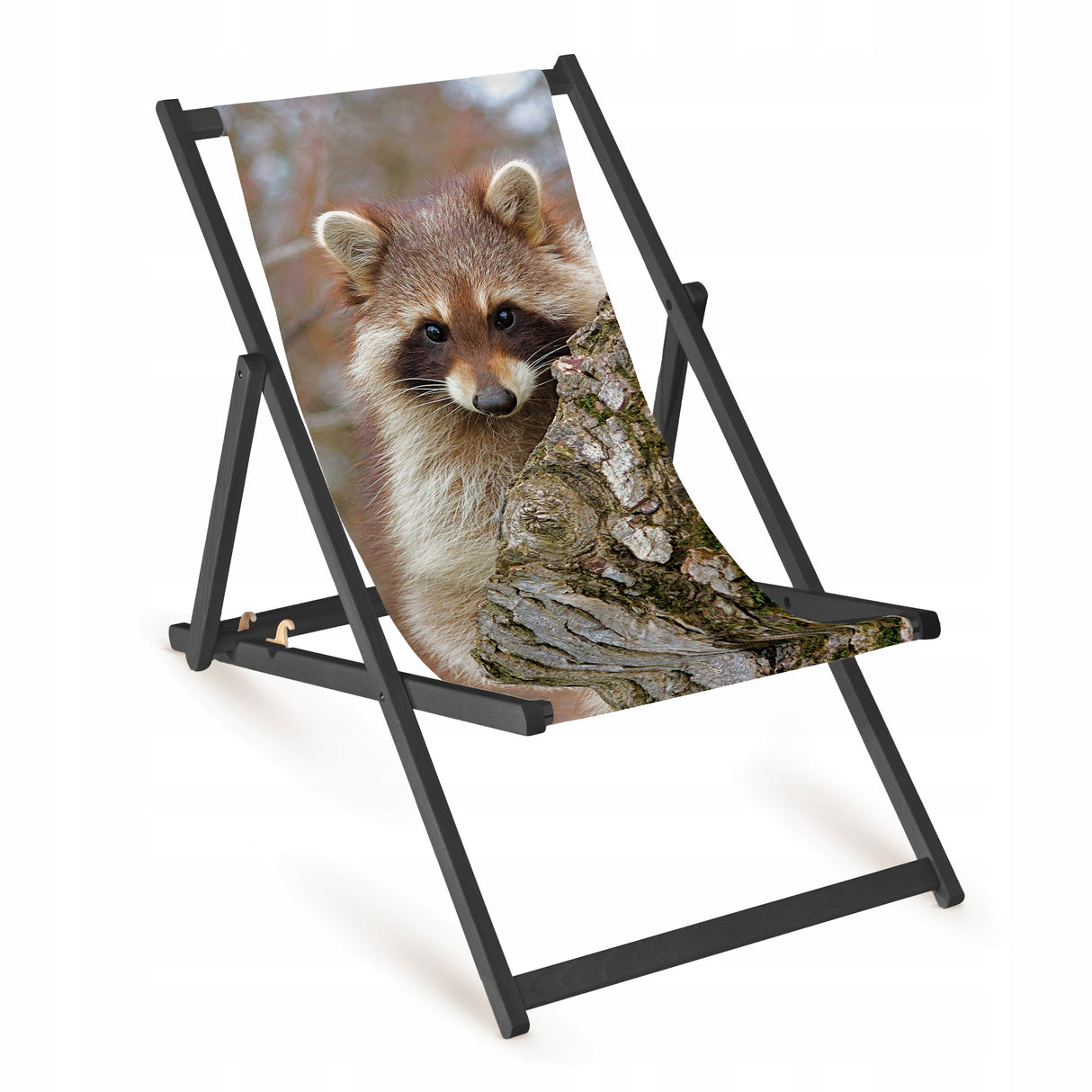 Holz-Liegestühle Fullprint-Edition mit schwarzem Gestell