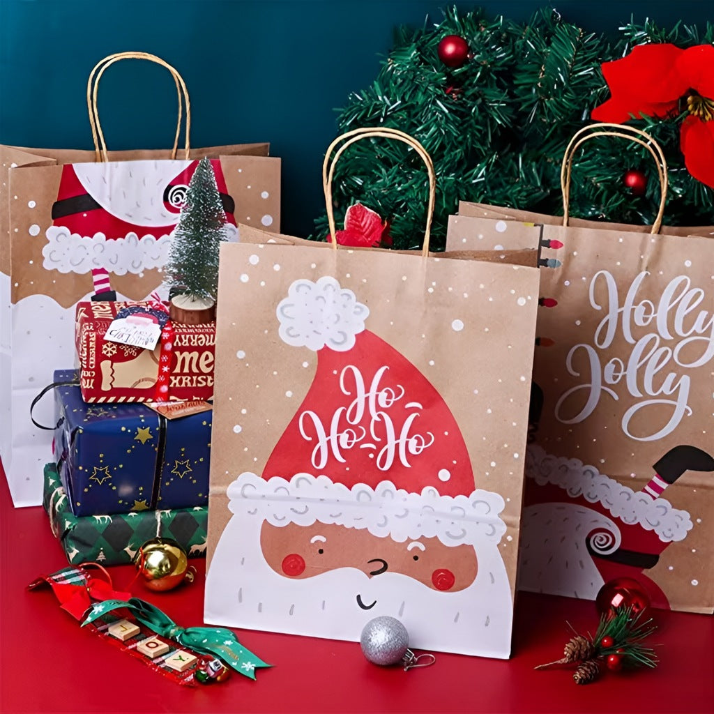 Papiertüte mit gedrehtem Henkel 270x110x210 braun Weihnachtsmuster 4 St.