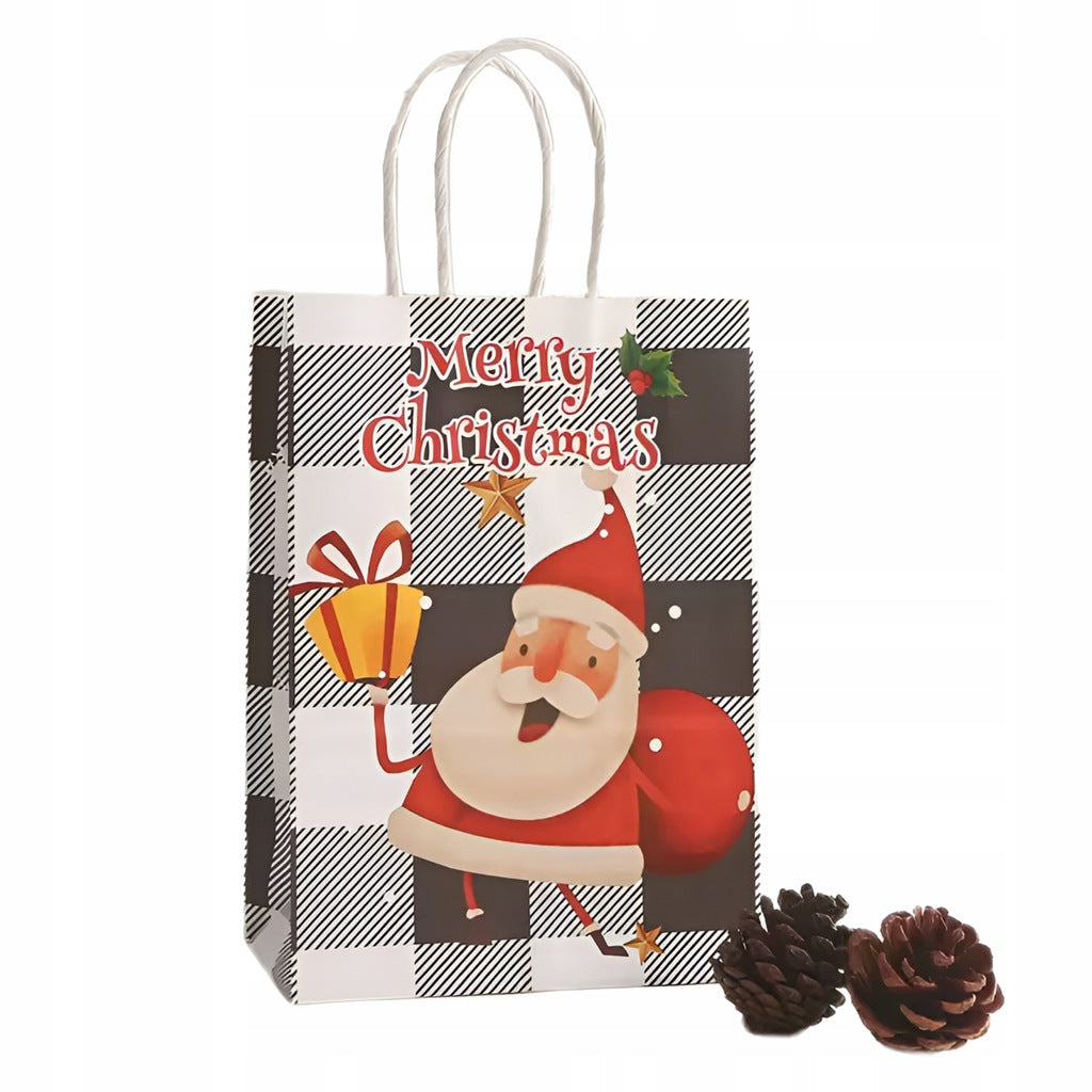 Papiertüte mit gedrehtem Henkel 330x120x260mm rot kariertes Weihnachtsmuster 4St.