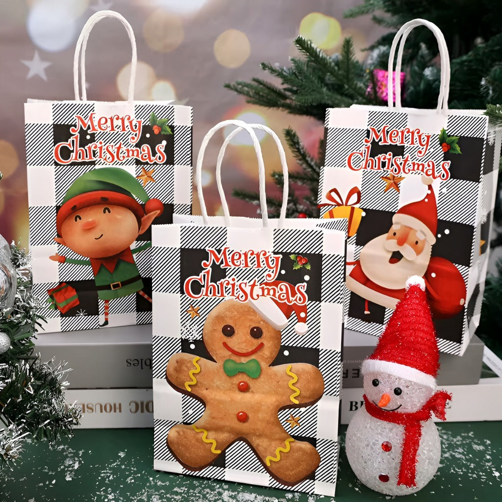 Papiertüte mit gedrehtem Henkel 330x120x260mm rot kariertes Weihnachtsmuster 4St.