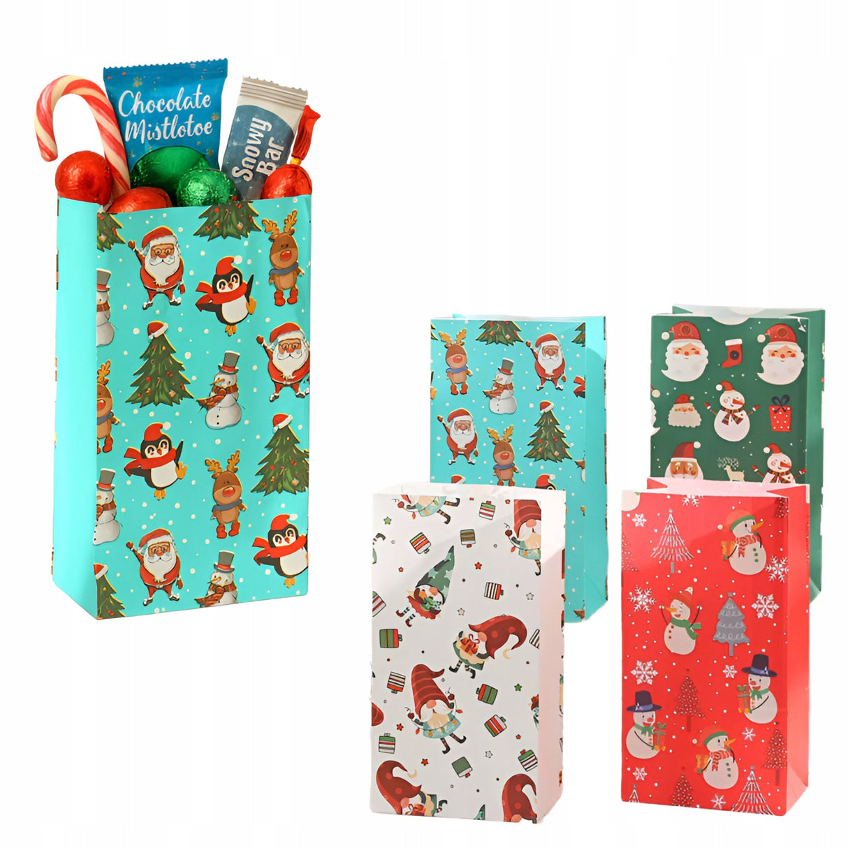 Papiertüte 210x80x15mm Weihnachtsmuster 4St.
