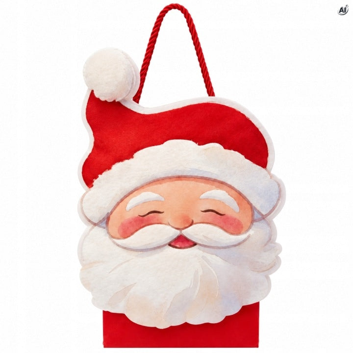 Weihnachts-Papiertragetasche mit roter Kordel 23+9,5x26,5 cm, Weihnachtsmann, 3 Stück