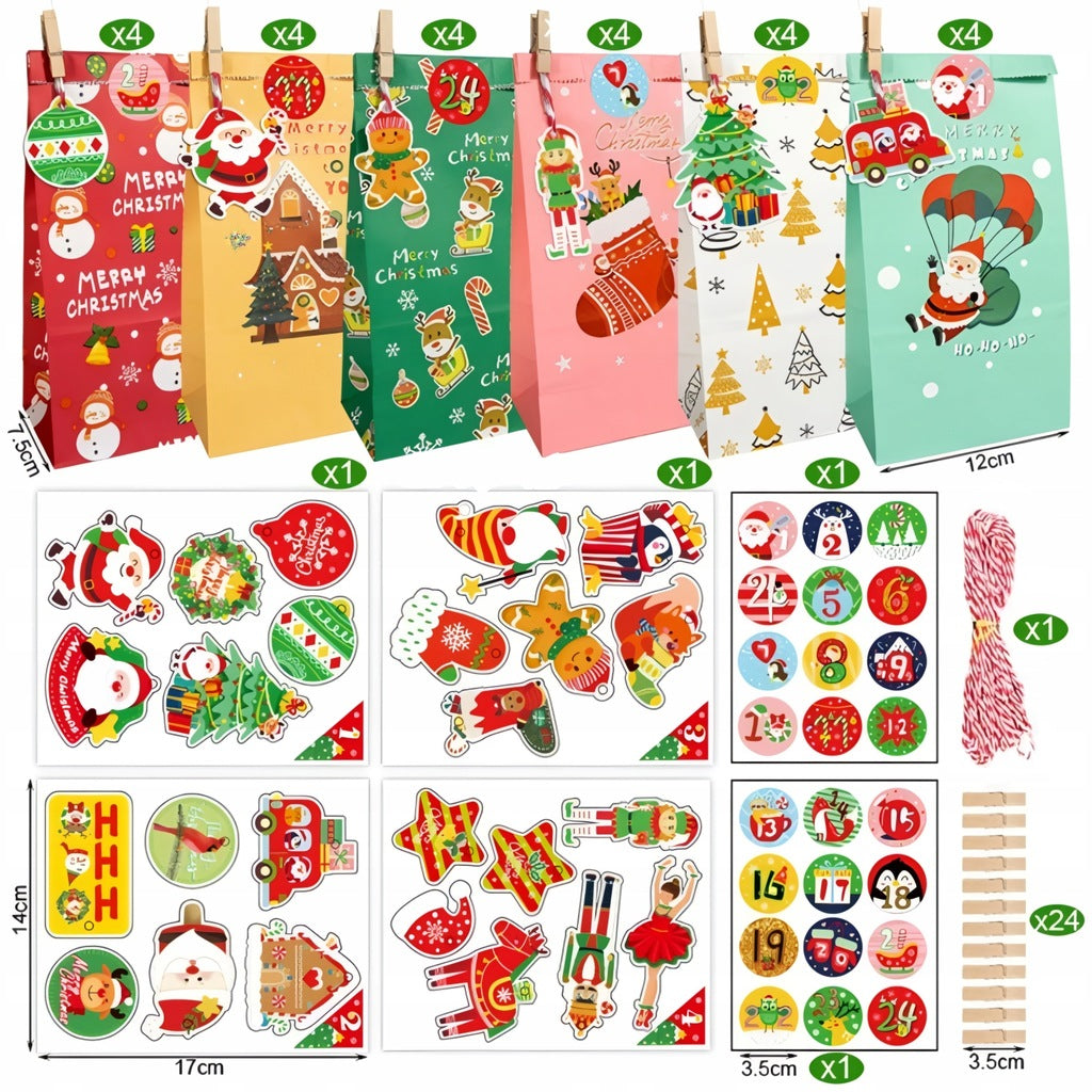 Adventskalendertüten mit Weinflaschen und Aufklebern