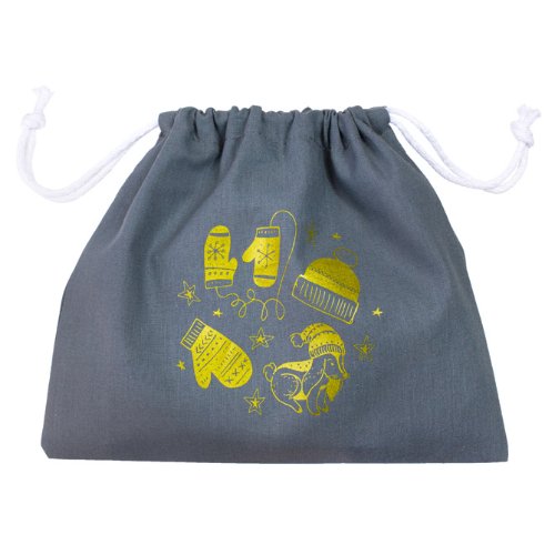 Weihnachts-Baumwolltasche 150x230mm Grau mit Golddruck