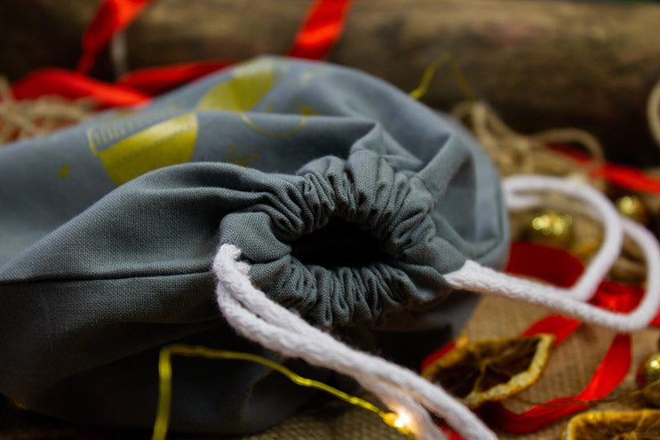 Weihnachts-Baumwolltasche 150x230mm Grau mit Golddruck