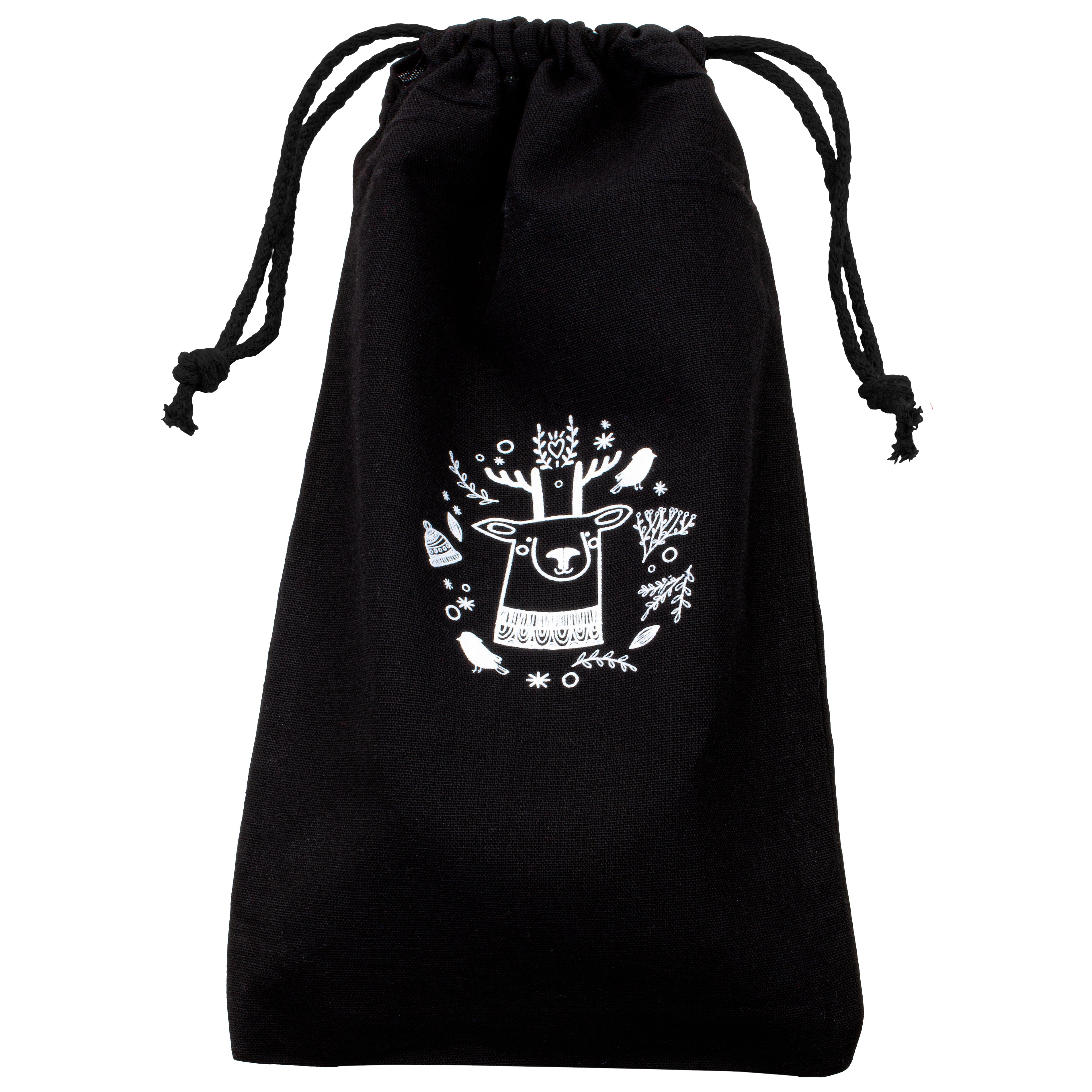 Weihnachts-Baumwolltasche 180x320mm Schwarz mit Rentier-Aufdruck