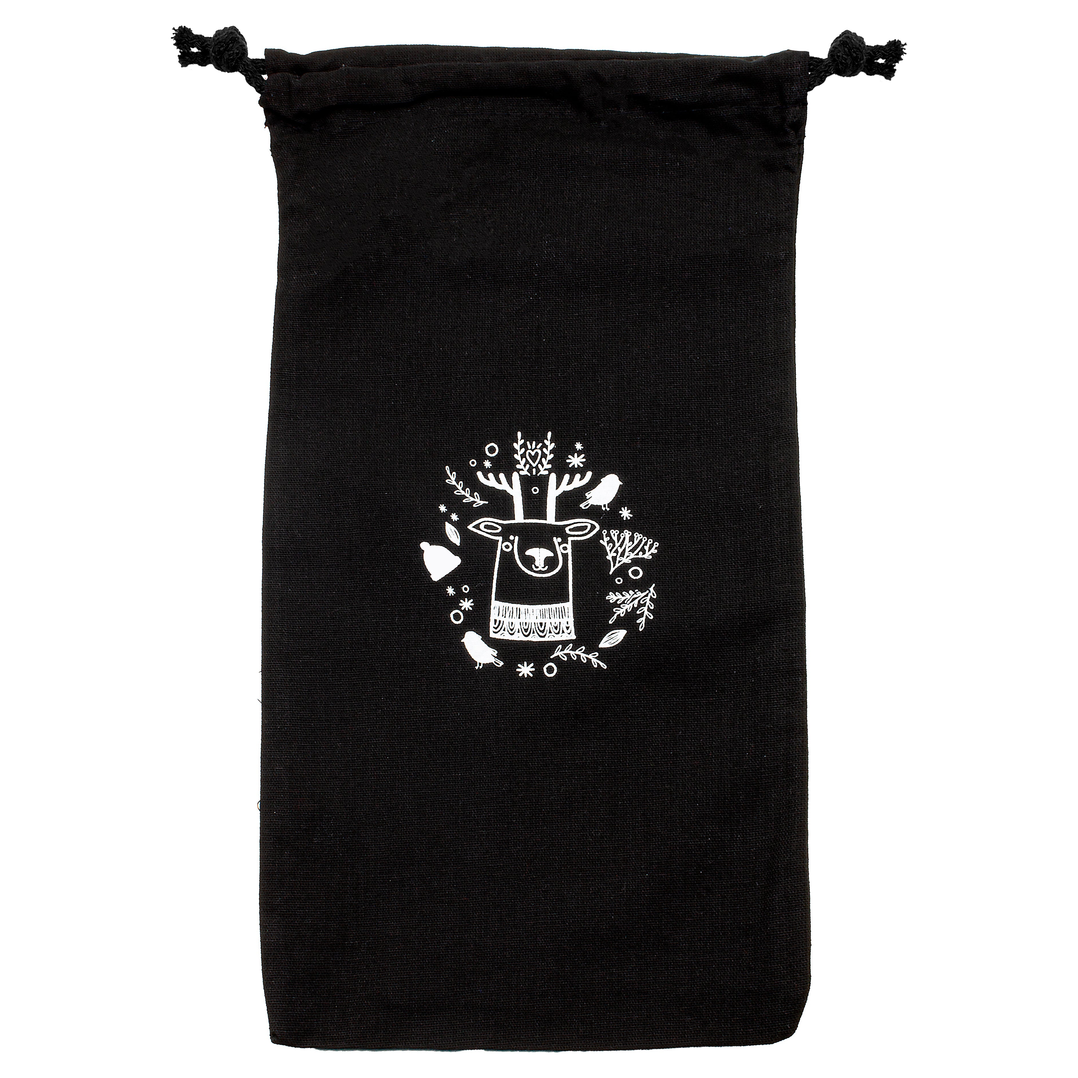 Weihnachts-Baumwolltasche 180x320mm Schwarz mit Rentier-Aufdruck