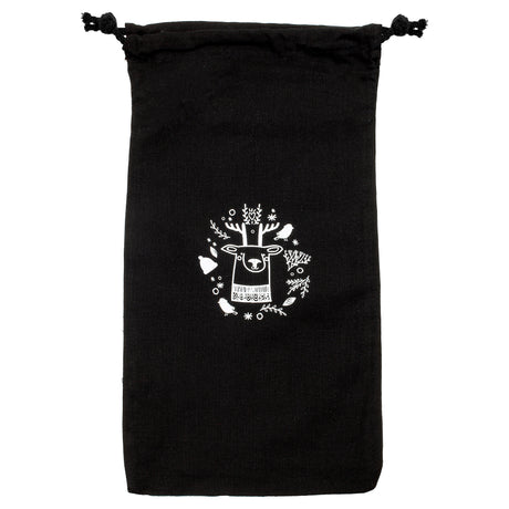 Weihnachts-Baumwolltasche 180x320mm Schwarz mit Rentier-Aufdruck