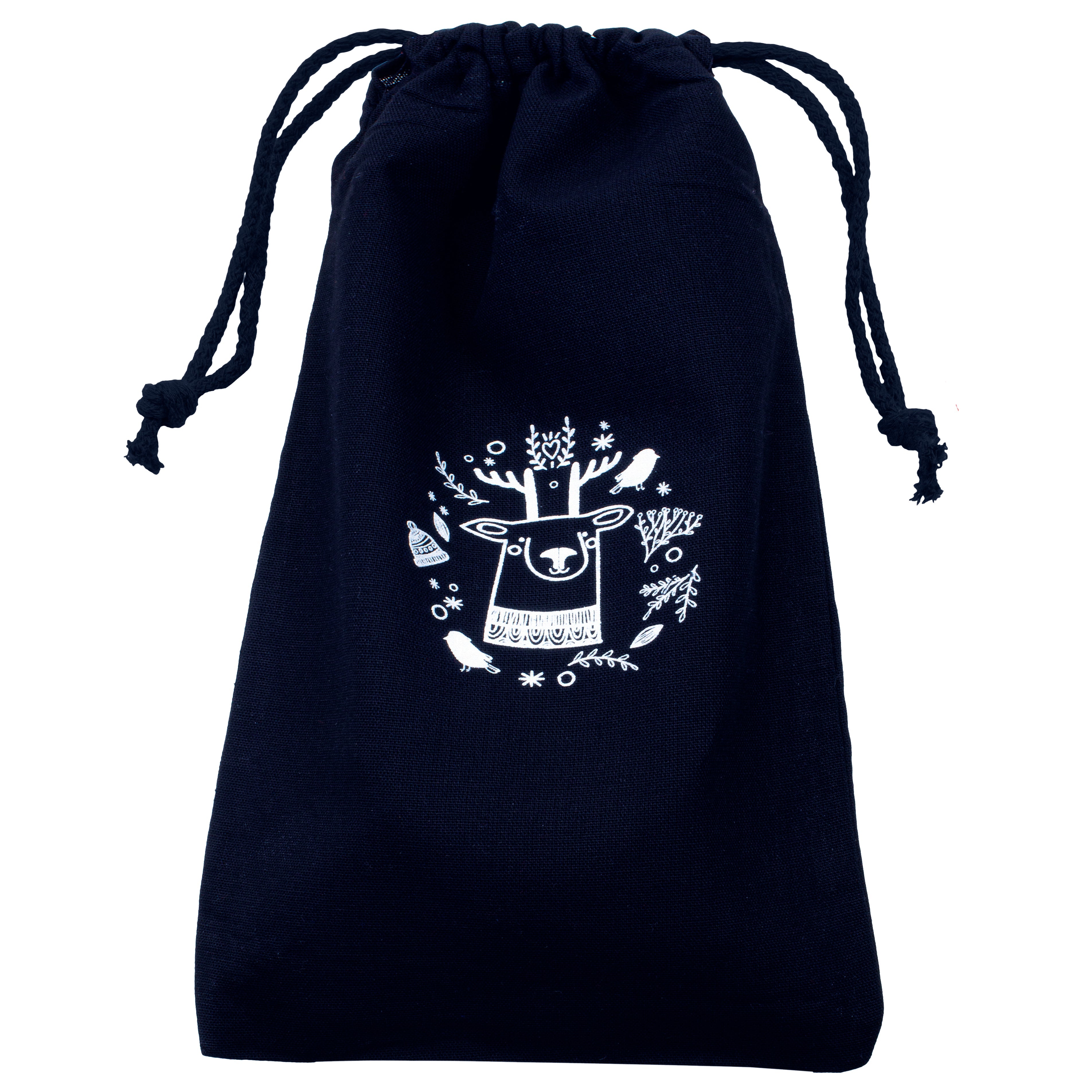 Weihnachts-Baumwolltasche 150x200mm Marineblau mit Rentier-Print
