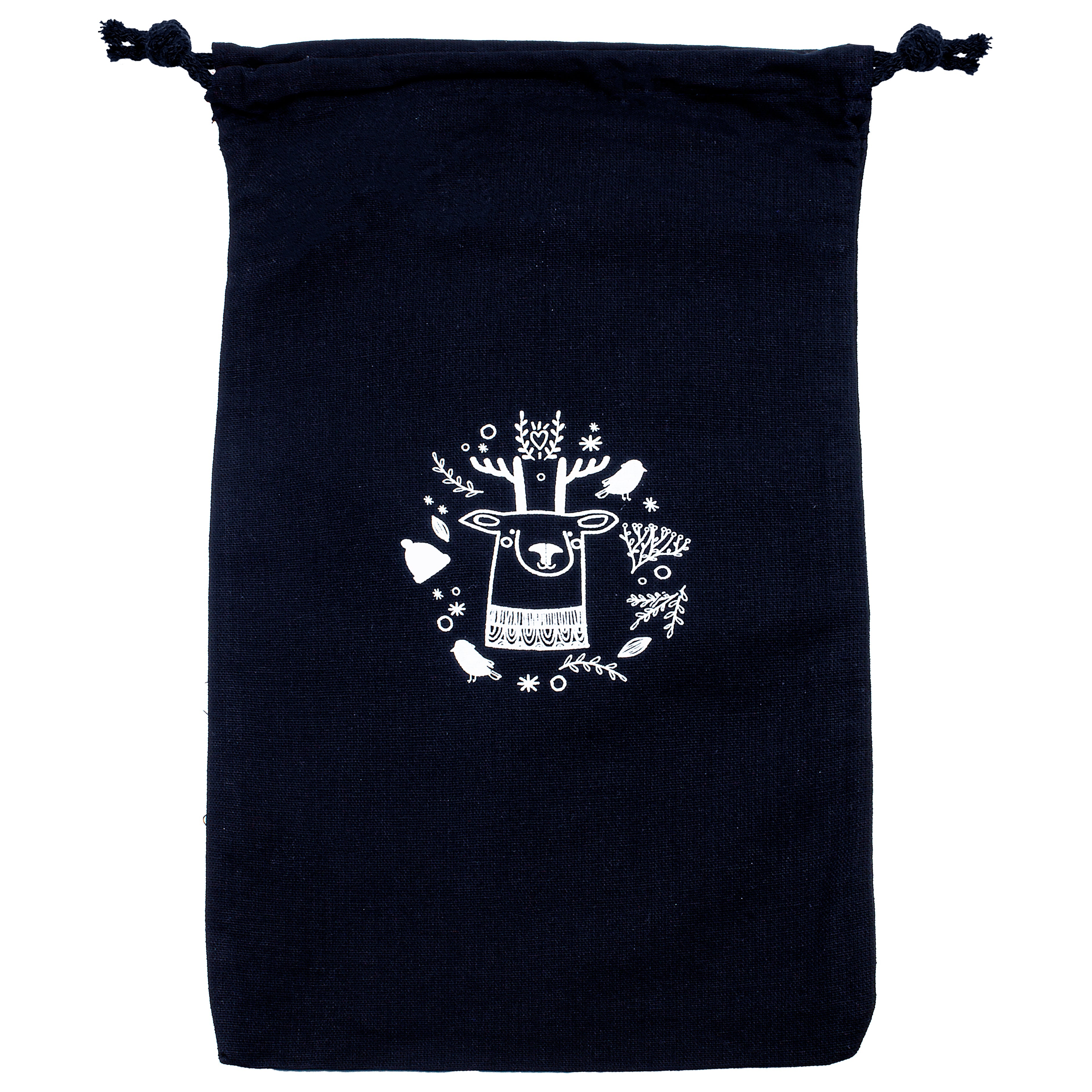 Weihnachts-Baumwolltasche 150x200mm Marineblau mit Rentier-Print