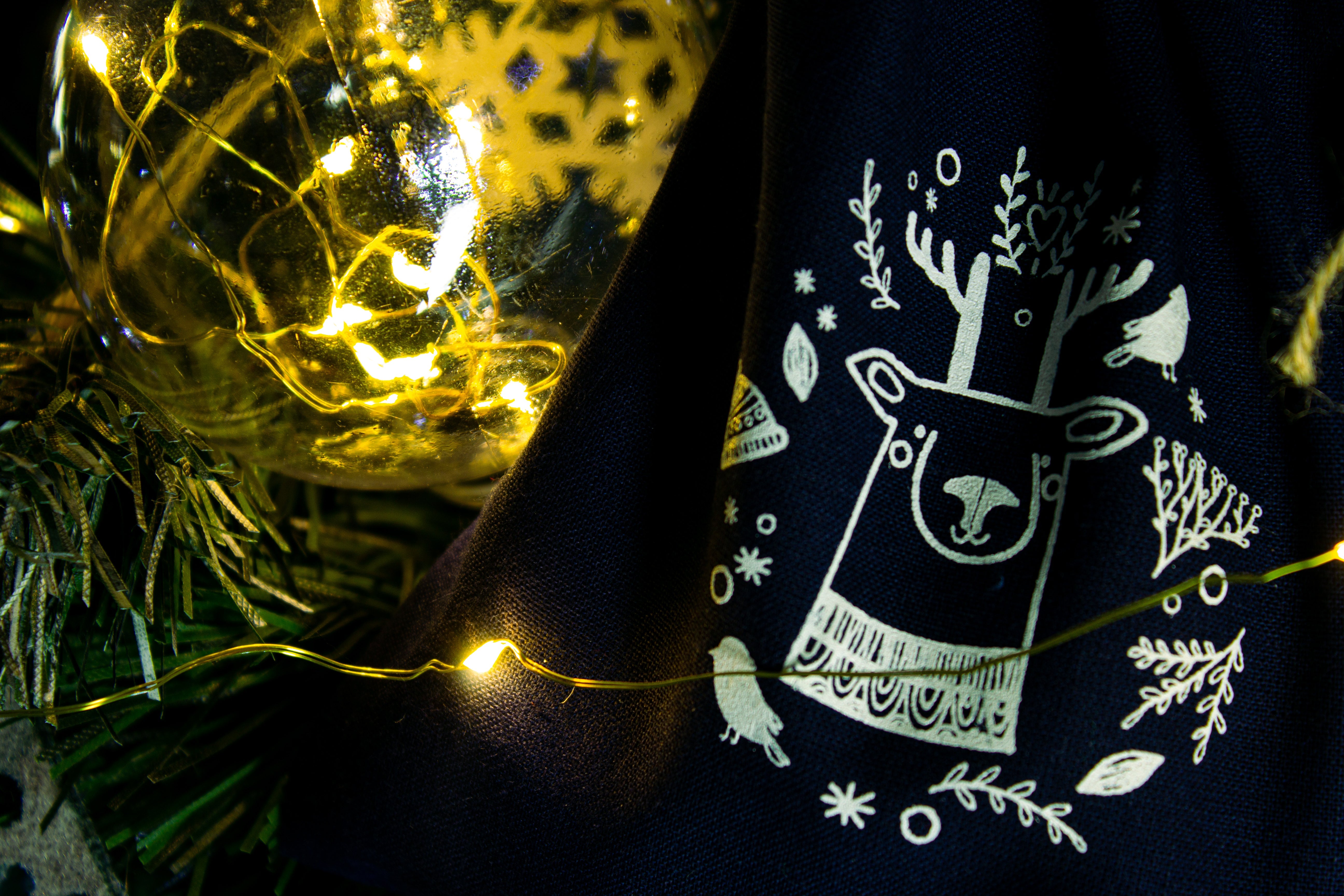 Weihnachts-Baumwolltasche 150x200mm Marineblau mit Rentier-Print