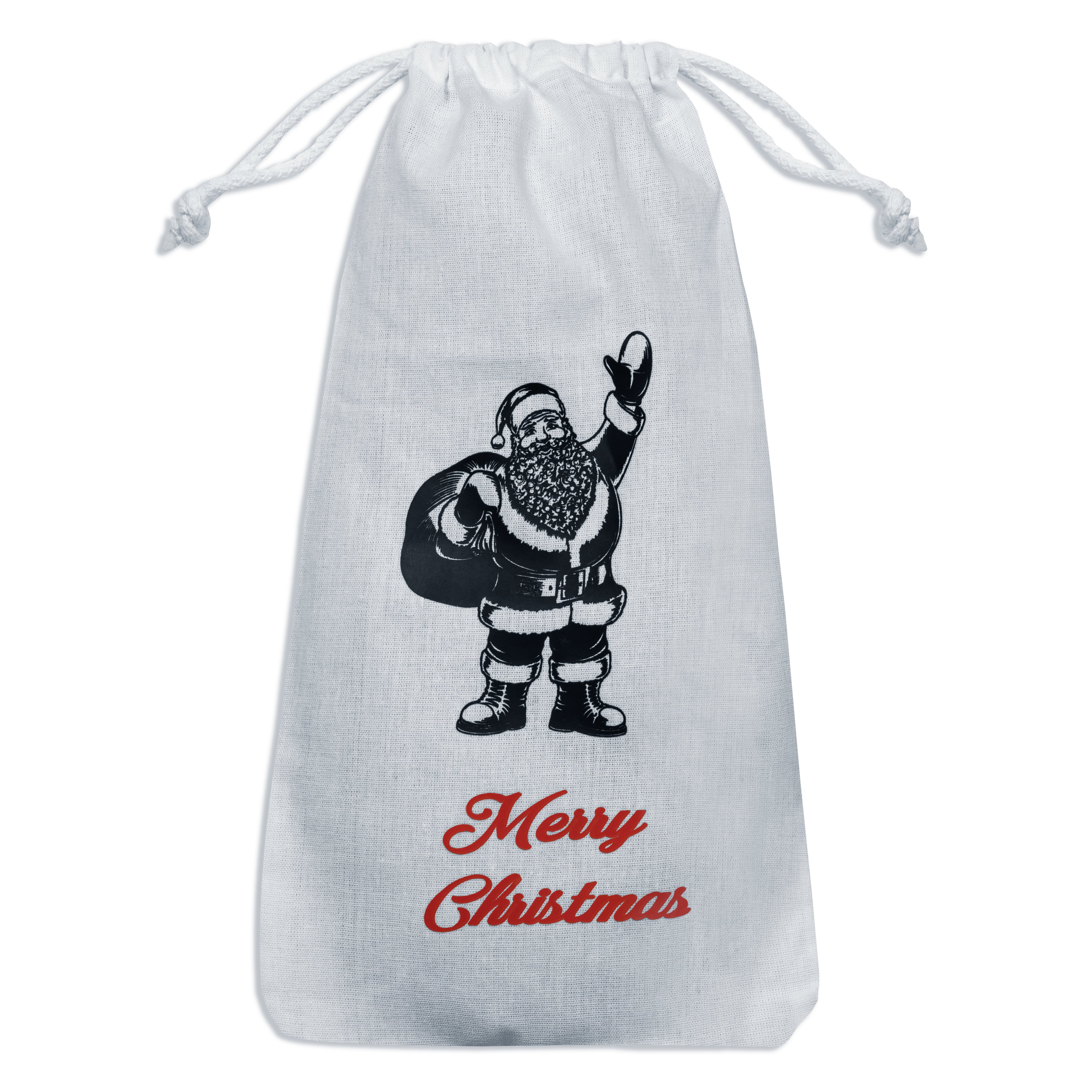 Weihnachts-Baumwolltasche 180x350mm Weiß mit Weihnachtsmann-Aufdruck