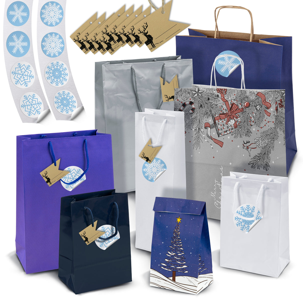 Set Weihnachtsgeschenktüten MARINEBLAU UND GRAU