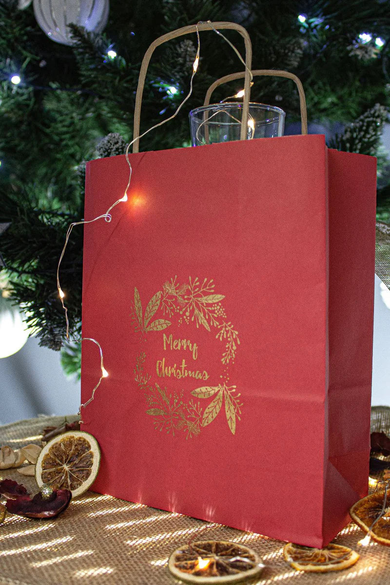 Weihnachtspapiertüte 180x80x220mm Rot FROHE WEIHNACHTEN