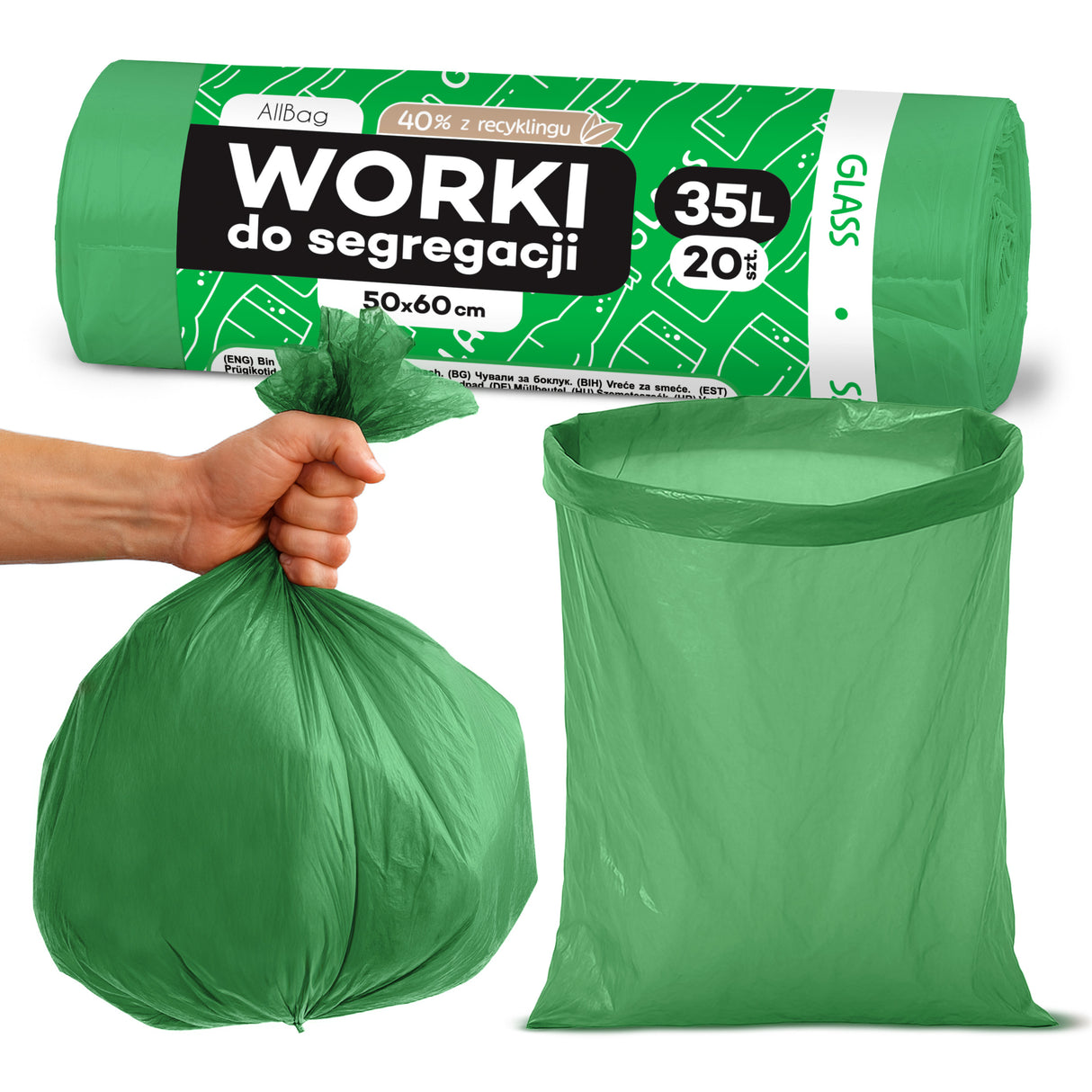 Grüne Recycelte Müllbeutel 35L